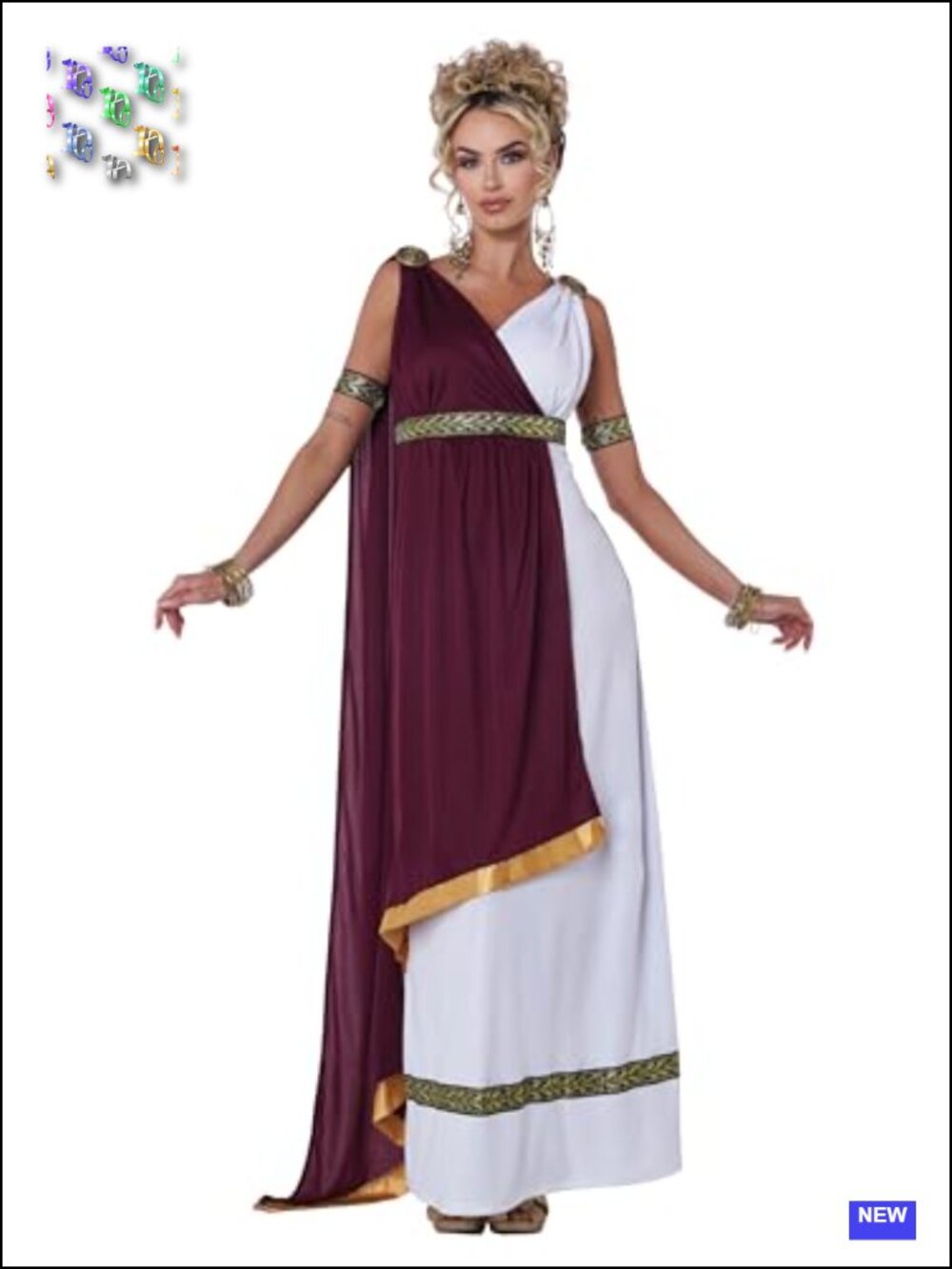 Roman Empress Costume Dress with Drape & Medallions Halloween Cosplay - Picture 2 of 6